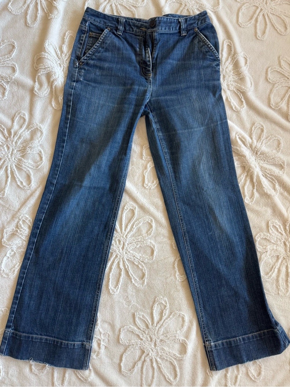 Talbots Perfect Blue Flared Jeans With Flap-Buttoned-Pockets